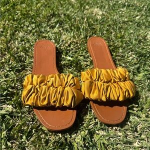 ZARA Yellow Ruched Slide Sandals